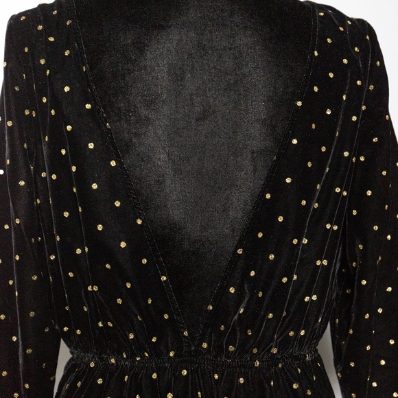 SEZANE Adelma Midi Dress in Black Velvet with Glitter Polka Dots - Size 6 - Picture 9 of 16